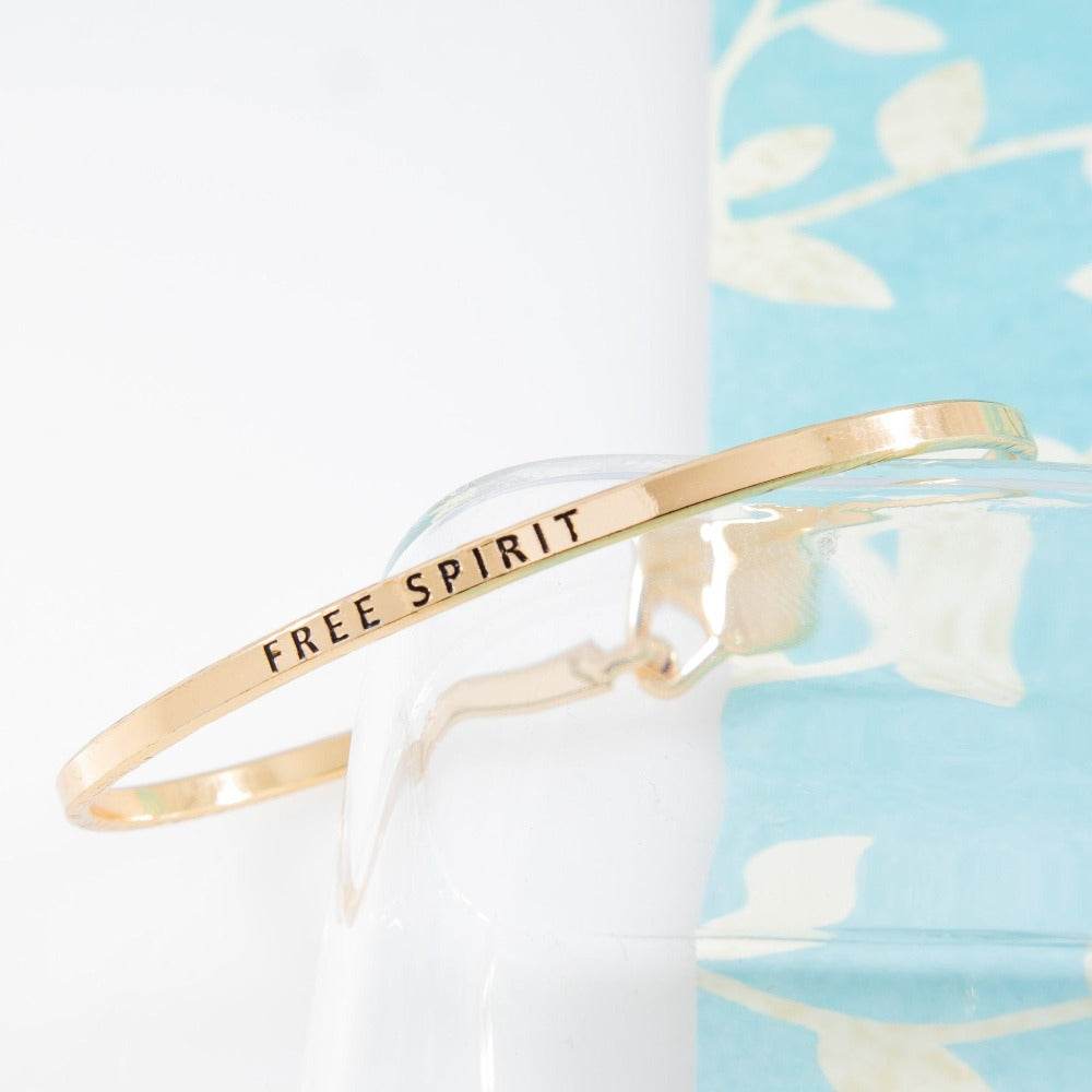 Free Spirit Motivational Bracelet, Friendship Bracelet, Engraved Quote, Bangle Bracelet, Empowering Gift, Personalized Minimalist Jewelry