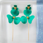 Blue Flower Earrings, Statement Earrings Flowers, Turquoise Stud Flowers with Gold Chain, Floral Earrings, Spring Boho Jewelry, Blue Flowers