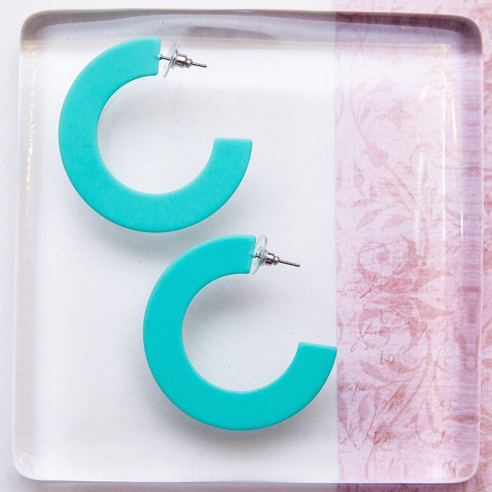 Aqua Blue Acetate Hoop Earrings, Statement Earrings Acetate, Aqua Resin Earrings, Acrylic Drop Hoop Earrings, Wide lightweight Hoop Earrings