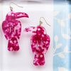 Pink Parrot Acrylic Earrings, Bird Earrings Pink, Tortoise Shell Toucan Earrings, Light Drop Earrings Fuchsia, Tropical Dangle Earrings Pink