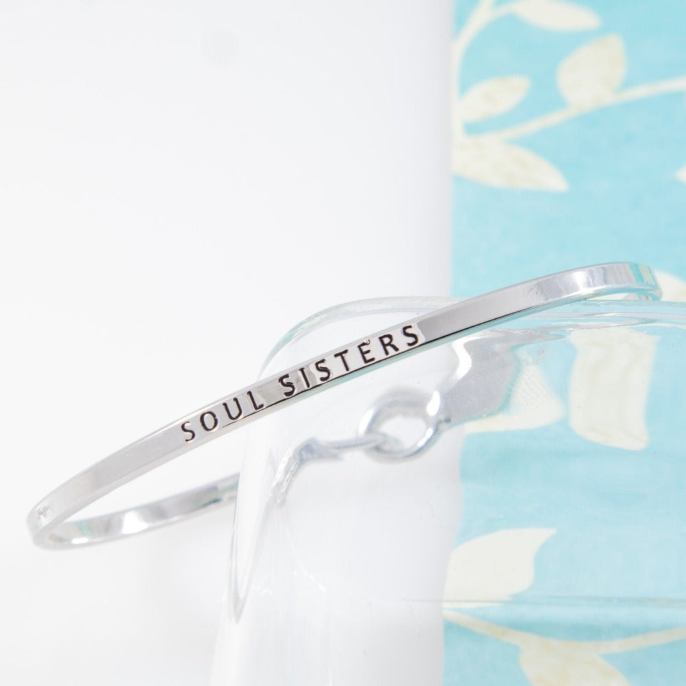 Soul Sisters Bracelet, Friendship Bracelet, Dainty Bangle, Personalized Minimalist Jewelry, Engraved quote, Birthday Gift, Empowering Gift