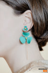 Blue Flower Earrings, Statement Earrings Flowers, Turquoise Stud Flowers with Gold Chain, Floral Earrings, Spring Boho Jewelry, Blue Flowers