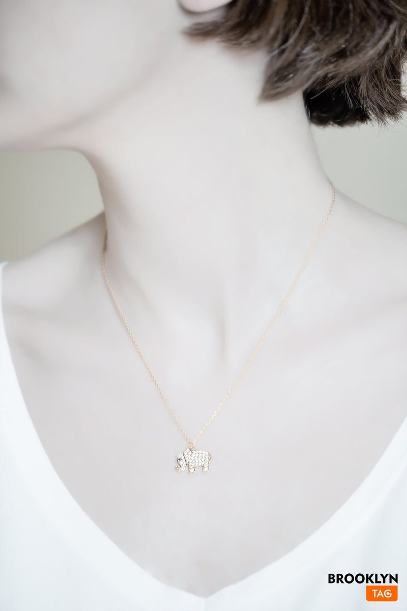 Elephant Necklace Paved, Gold Elephant Necklace with Crystals, Inspirational Jewelry, Good Luck Jewelry, Birthday Gift, Elephant Pendant CZ