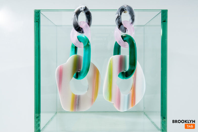 Statement Earrings Oversized, Multicolor Earrings, Resin Dangle Earrings, Chain Earrings Pastel Tones, Oversized Party earrings, 80s Style