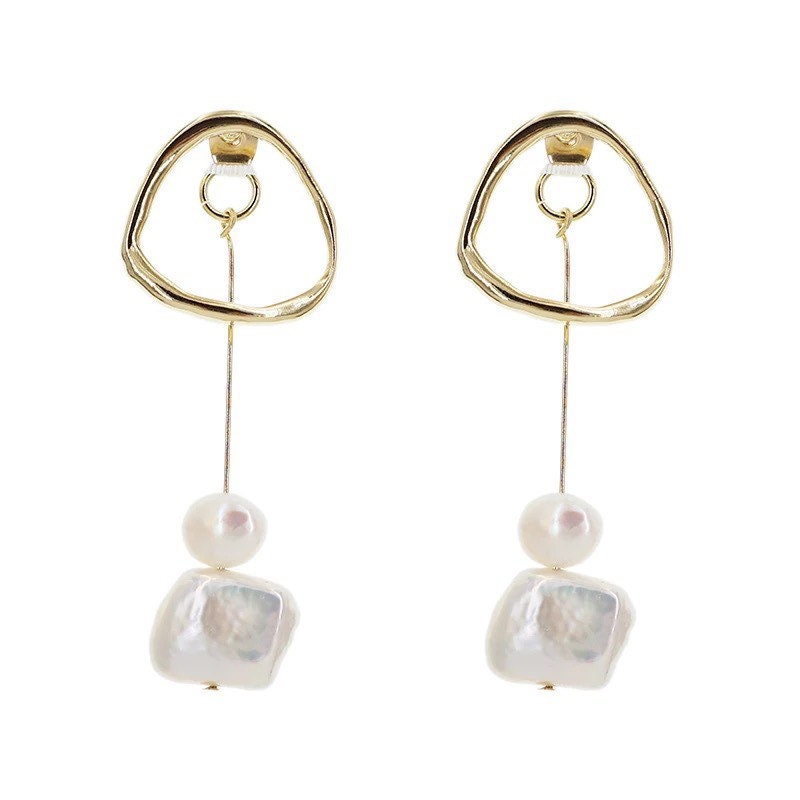 Pearl Earrings Studs, Two in One earrings, Circle studs with dangle pearls, Minimalist Circle Studs, Gold Earrings with Pearls, Gift for Her