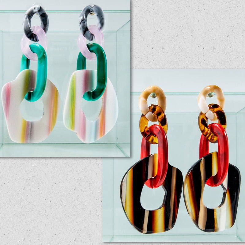 Statement Earrings Oversized, Multicolor Earrings, Resin Dangle Earrings, Chain Earrings Pastel Tones, Oversized Party earrings, 80s Style