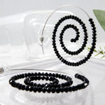 Spiral Earrings Black, Beaded hoops Threaders, Black Statement Earrings, Crystal Beads Hoop Earrings, Black Silver Threaders, Gift For Her