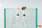 Pearl Earrings Long, Statement earrings with pearls and jade, Modern Pearl earrings, Gold Pearl Long studs, Gift for her