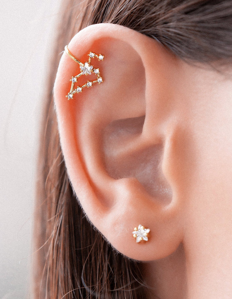 Leo Constellation Ear Cuff Earring with Crystals, Celestial Jewelry, Zodiac Sign Non Pierced Cuff, Earcuff CZ Stud set, Gift for Leo