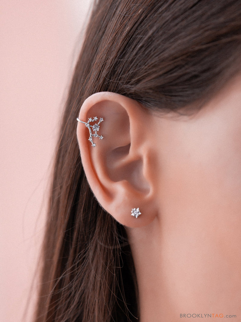 Virgo Constellation Ear Cuff and stud set, Celestial Jewelry, Zodiac Sign Non Pierced Cuff, Earcuff CZ Stud set, Gift for Virgo