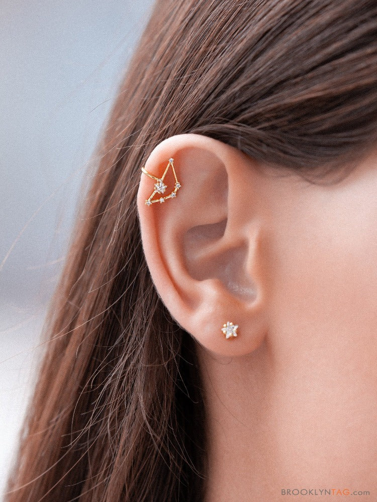 Capricorn Constellation Ear Cuff Earring with Crystals, Celestial Jewelry, Zodiac Sign Non Pierced Cuff, Earcuff CZ Stud set, Capricorn Gift