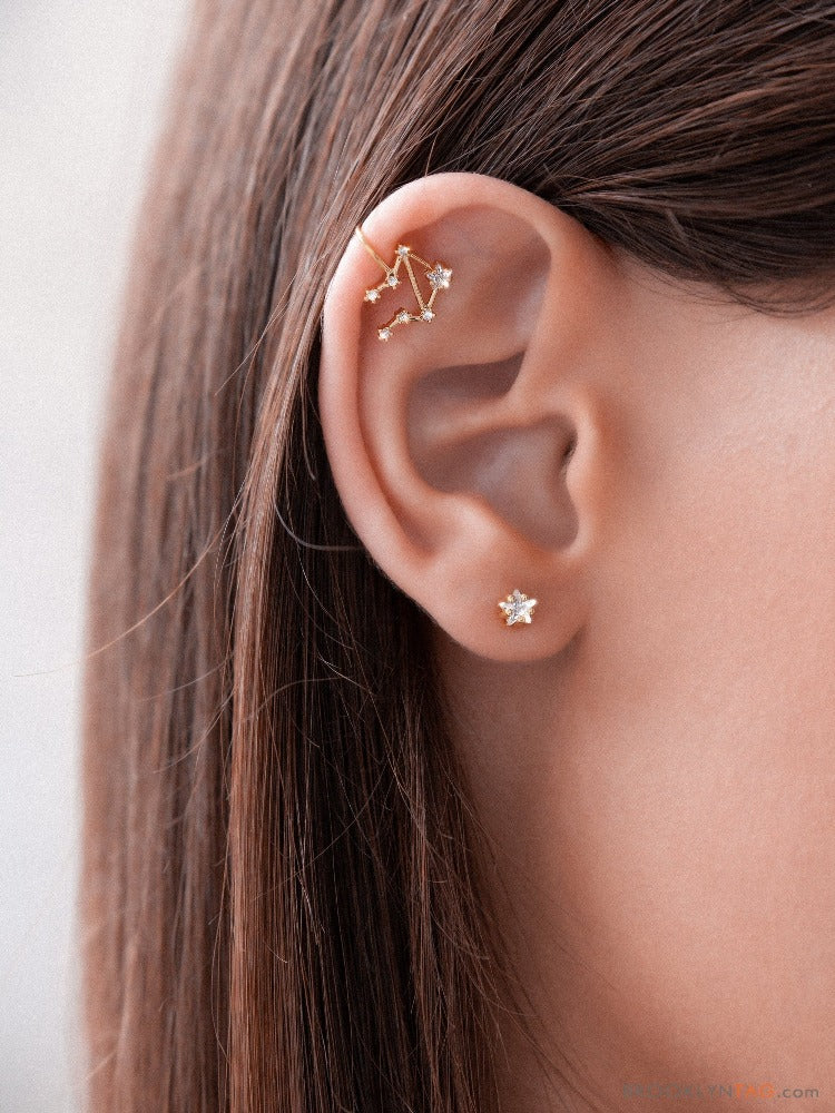 Libra Constellation Ear Cuff Earring with Crystals, Celestial Jewelry, Zodiac Sign Non Pierced Cuff, Earcuff CZ Stud set, Gift for Libra