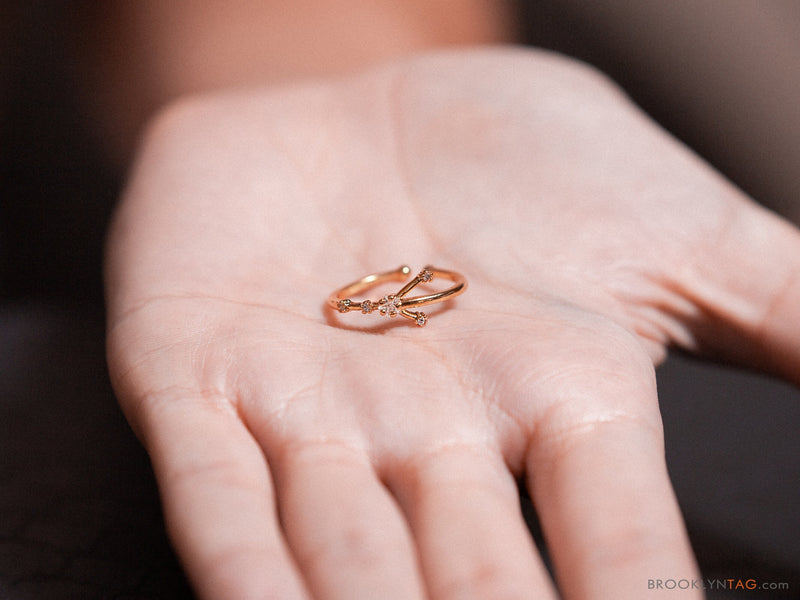 Cancer sign Constellation Ring with Crystals, Celestial Jewelry, Adjustable Zodiac Ring, Birthday Gift, Star Ring, Dainty Minimalist Ring