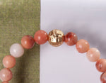 Natural Beaded Bracelet, Semiprecious Stones Bracelet, Peach stones bracelet with gold charm, Unisex Beaded Bracelet, stacking bracelet