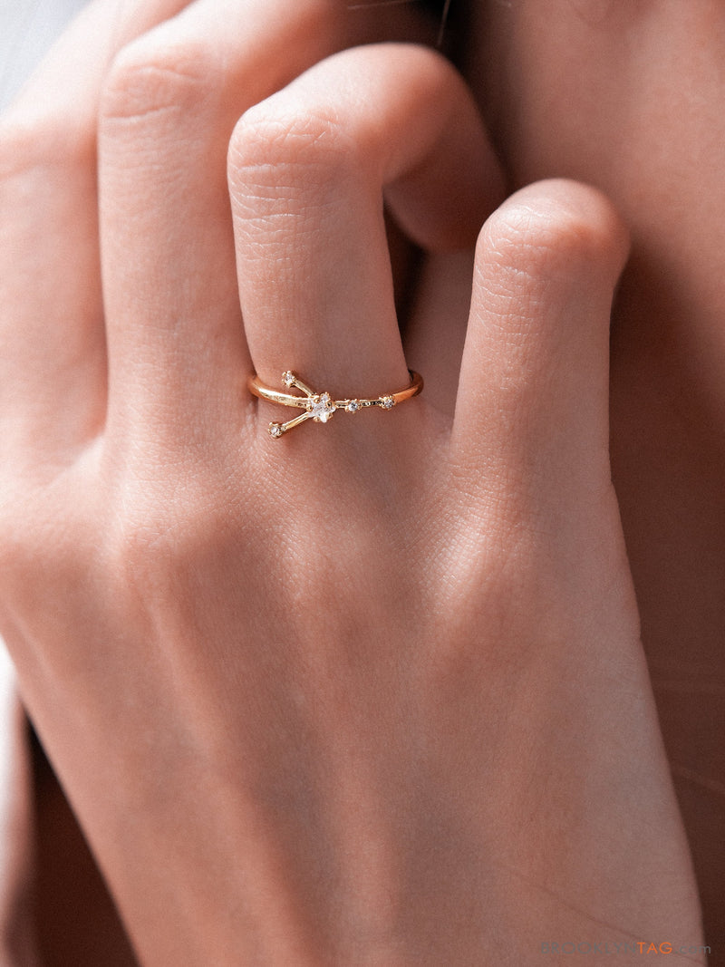 Cancer sign Constellation Ring with Crystals, Celestial Jewelry, Adjustable Zodiac Ring, Birthday Gift, Star Ring, Dainty Minimalist Ring