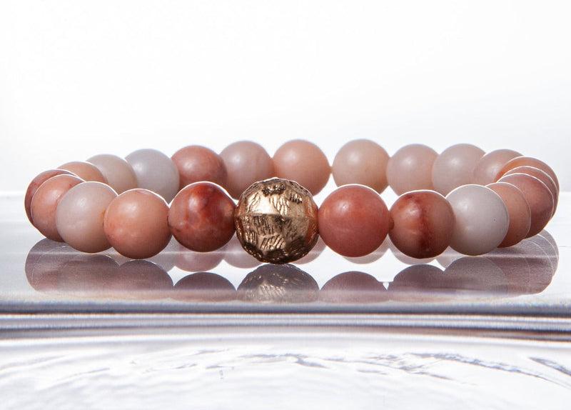 Natural Beaded Bracelet, Semiprecious Stones Bracelet, Peach stones bracelet with gold charm, Unisex Beaded Bracelet, stacking bracelet