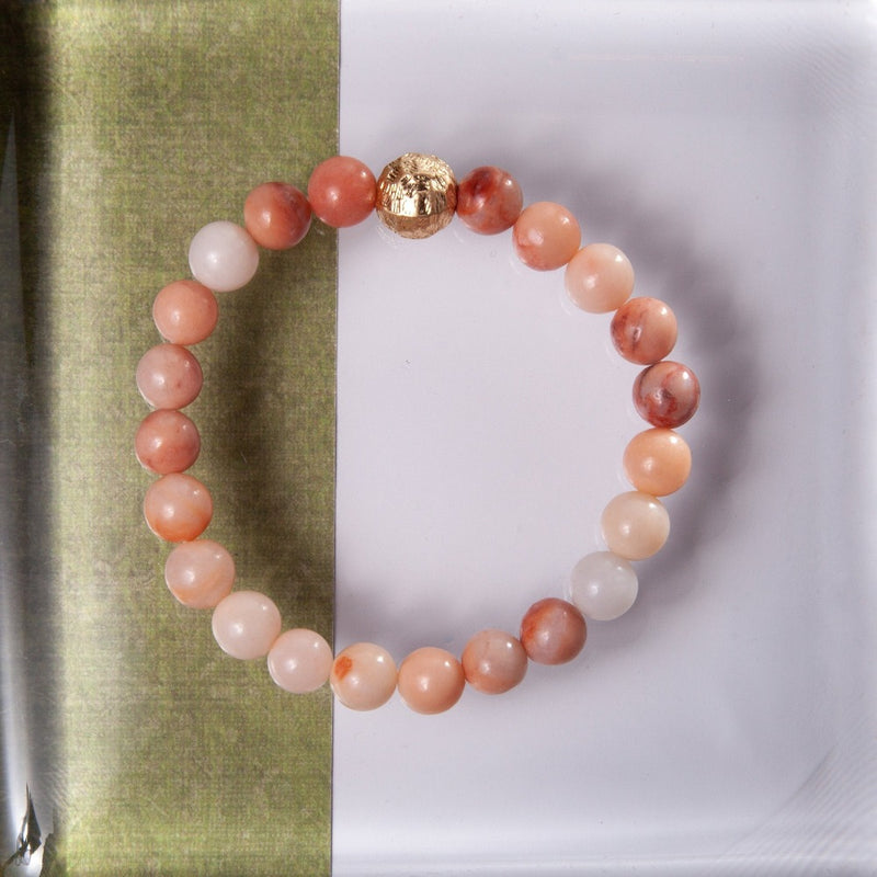 Natural Beaded Bracelet, Semiprecious Stones Bracelet, Peach stones bracelet with gold charm, Unisex Beaded Bracelet, stacking bracelet