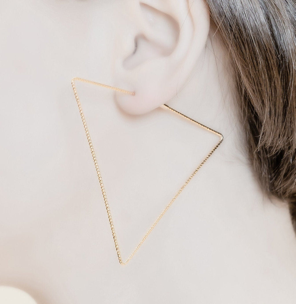 9ct Yellow Gold Greek Key Triangle Hoop Earrings | Ramsdens Jewellery