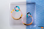 Circle Stud Earrings in Pink and Turquoise, Statement Dangle Earrings, Pink Gold Earrings, Round Resin Earrings, Drop Earrings