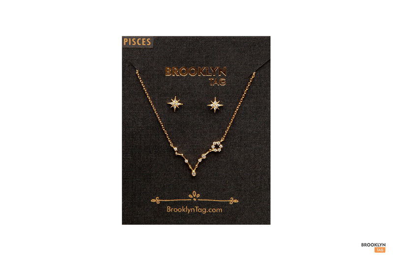 Pisces Birthday Gift, Pisces Zodiac Necklace, Horoscope Jewelry, Constellation Necklace Earring Set