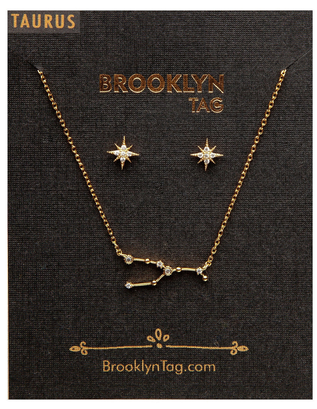 Taurus Zodiac Constellation Jewelry, 18k Gold Plated Necklace and Star Studs Set, Taurus Birthday Gift Idea