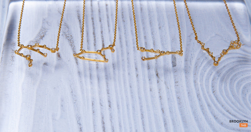 Virgo Zodiac Necklace, Constellation Jewelry, 18k Gold Plated Necklace and Star Studs Set, Virgo Gift