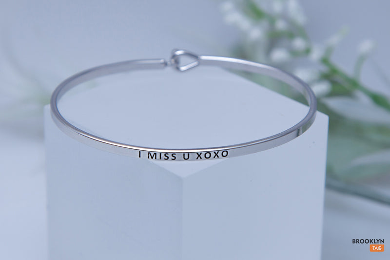 I Miss You XOXO Bracelet, Friendship Bracelet, Personalized Minimalist Jewelry, Engraved Quote, Birthday Gift