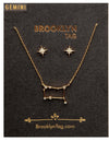 Gemini Birthday Gift Idea, Gemini Zodiac Constellation Jewelry, 18k Gold Plated Necklace and Star Studs Set