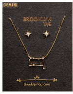 Gemini Birthday Gift Idea, Gemini Zodiac Constellation Jewelry, 18k Gold Plated Necklace and Star Studs Set