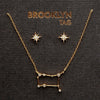 Gemini Zodiac Constellation Jewelry, 18k Gold Plated Necklace and Star Studs Set, Gemini Birthday Gift Idea