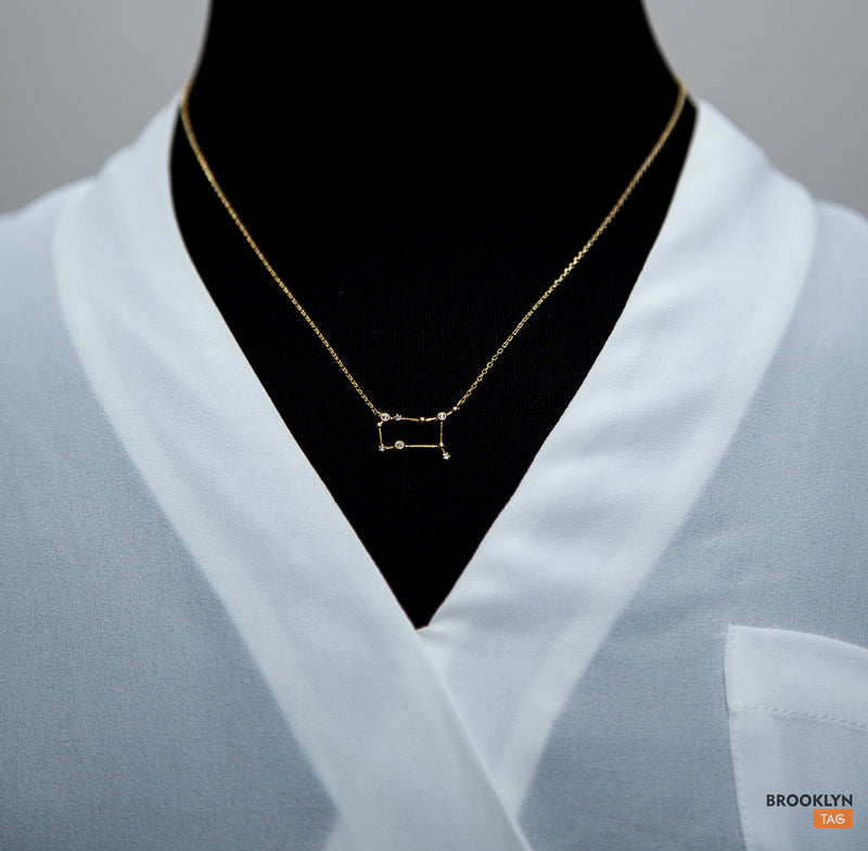 Gemini Birthday Gift Idea, Gemini Zodiac Constellation Jewelry, 18k Gold Plated Necklace and Star Studs Set