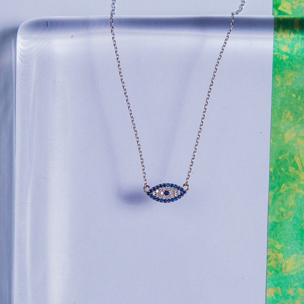 Evil Eye Necklace with Crystals, Protection Charm Necklace, Dainty Necklace Paved Eye, CZ Eye Necklace, Tiny Eye Charm, Evil Eye pendant