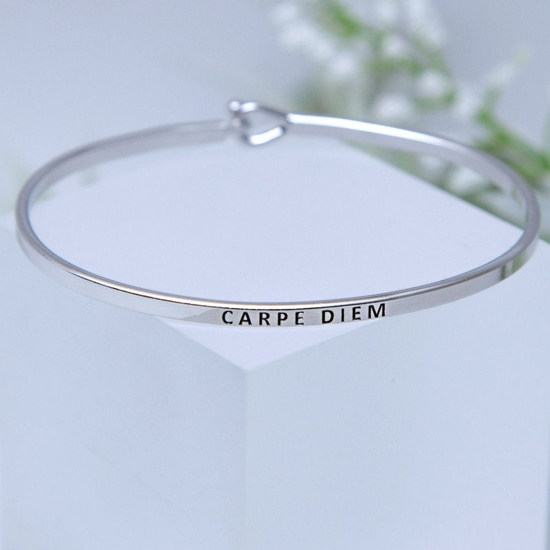 Carpe Diem Bracelet, Friendship Bracelet, Personalized Minimalist Jewelry, Engraved Quote, Birthday Gift