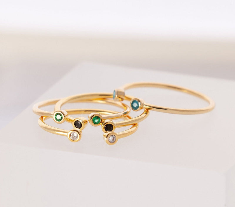 April Birthstone ring, Adjustable Ring with stones, Sterling silver 18k gold plated ring, Stacking ring