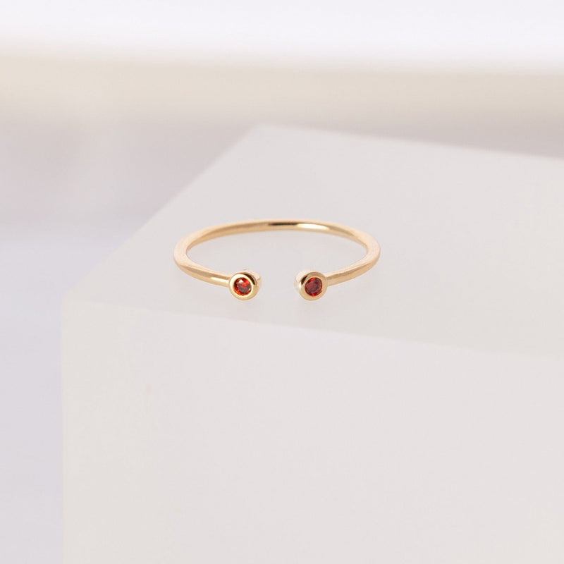 Birthstone Ring, Sterling silver 18k gold plated ring, January Birth stone ring, Adjustable Ring with stones, Stackable ring