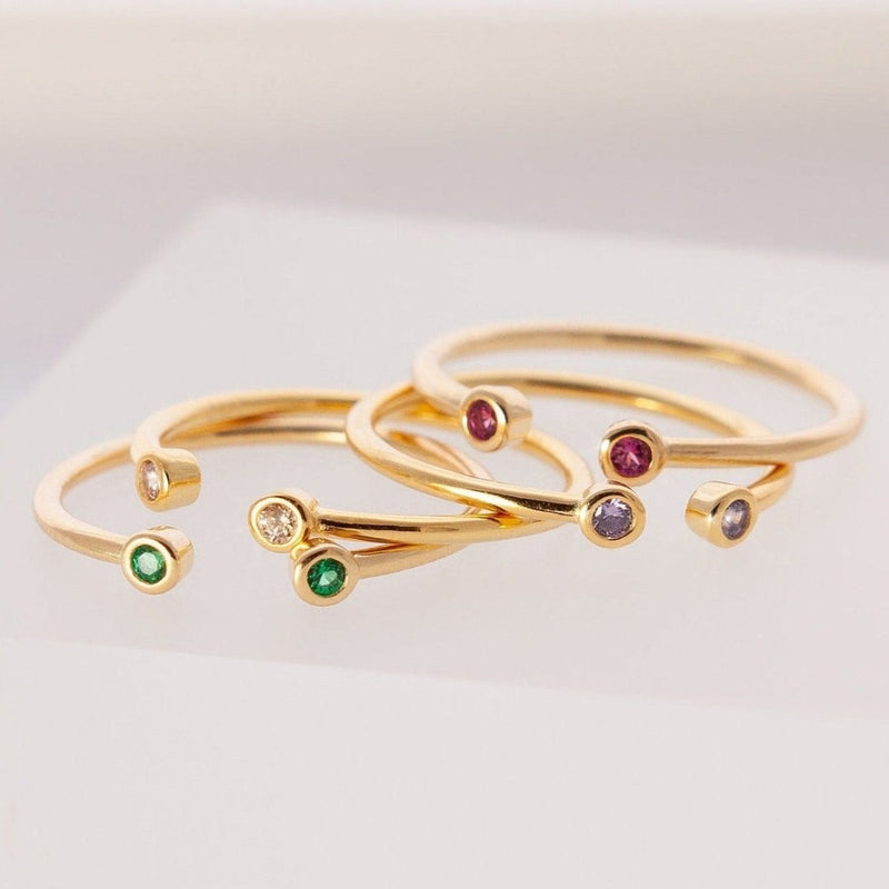Gemstone Stacking ring, Birthstone ring, Adjustable Sterling silver Ring, 18k gold plated Stackable rings