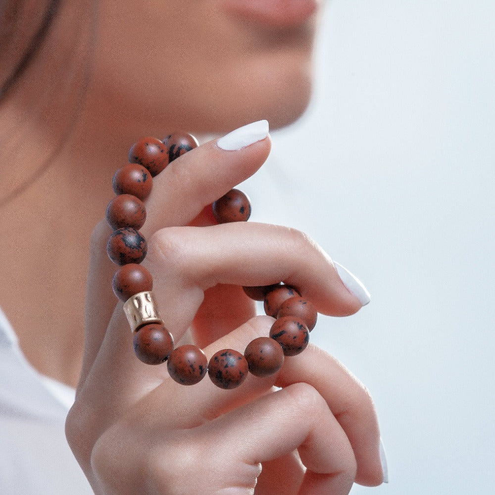 Natural Beaded Bracelet, Semiprecious Stones Bracelet, Brown stones bracelet with gold charm, Unisex Beaded Bracelet, stacking bracelet