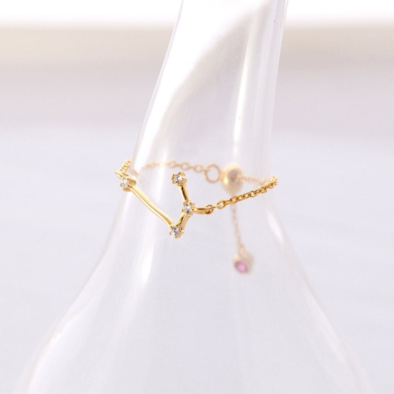 Aries Zodiac Ring, Constellation Chain Ring, Celestial Jewelry, Aries Birthday Gift, Dainty Minimalist Adjustable Ring