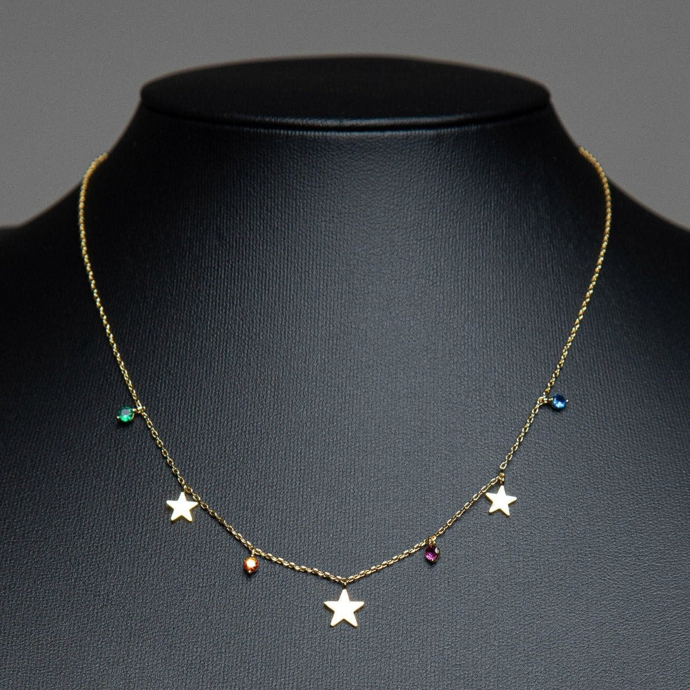 Gold Chain Necklace with Tiny stars and CZ stones, celestial Necklace, Gift for her, Dainty Gold necklace, Layering star necklace