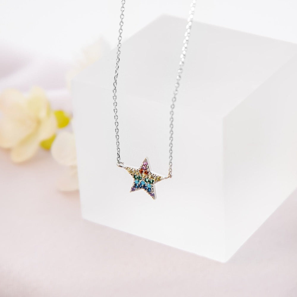 Star Pendant Necklace, Colorful star Necklace, CZ Star Charm necklace, LGBT Gift Idea, Dainty necklace with charm