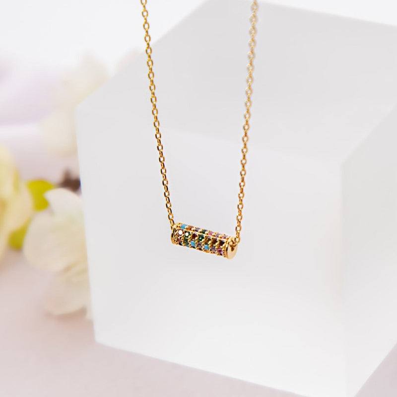 Paved Pendant Necklace, Colorful Bar Necklace, 14k Gold Plated Charm necklace, LGBT Gift Idea, Dainty necklace with charm