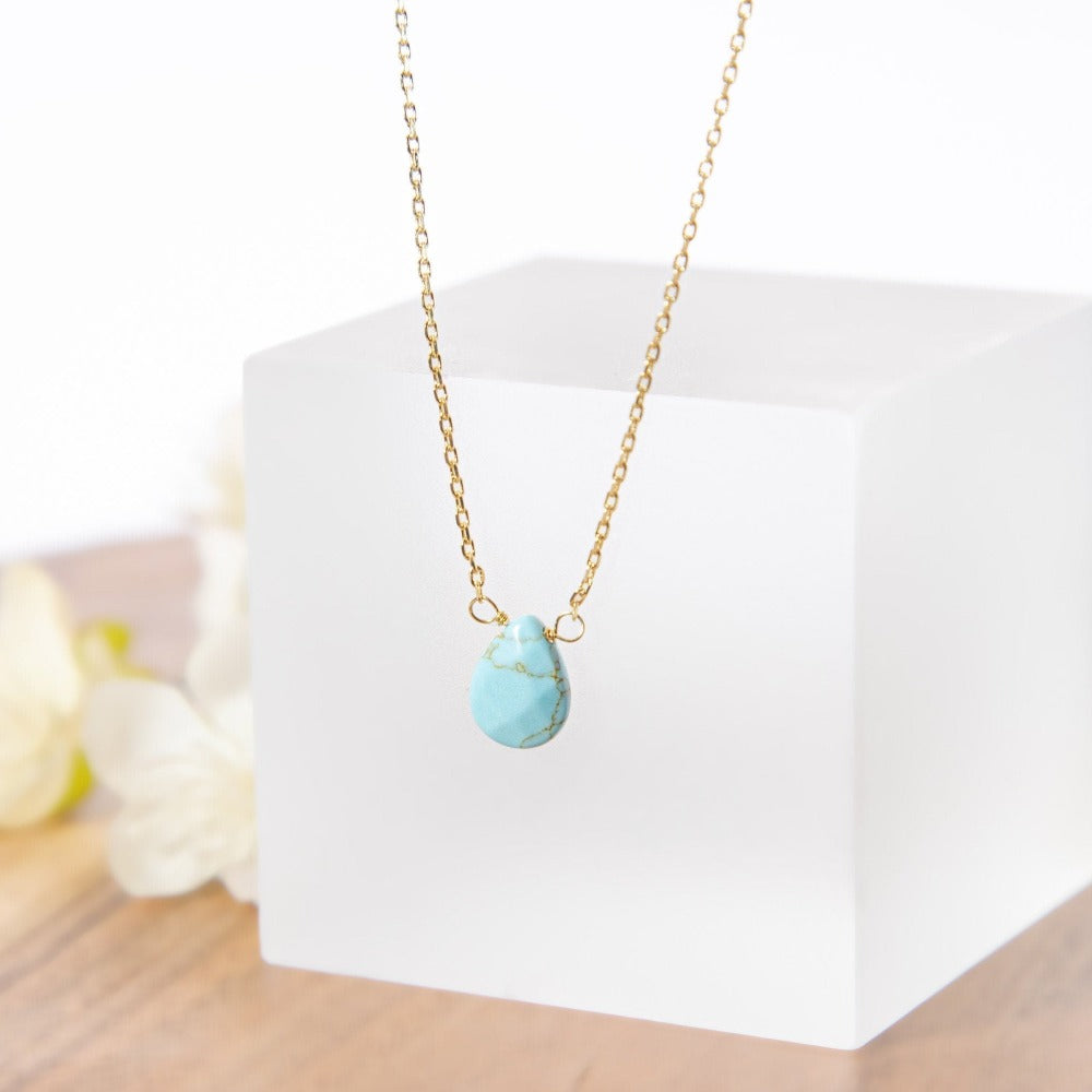 Teardrop Pendant Necklace, Turquoise Gemstone Necklace, Semi Precious Stone Jewelry, December Birthstone, Gift for her