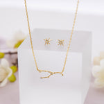 Taurus Zodiac Constellation Jewelry, 18k Gold Plated Necklace and Star Studs Set, Taurus Birthday Gift Idea