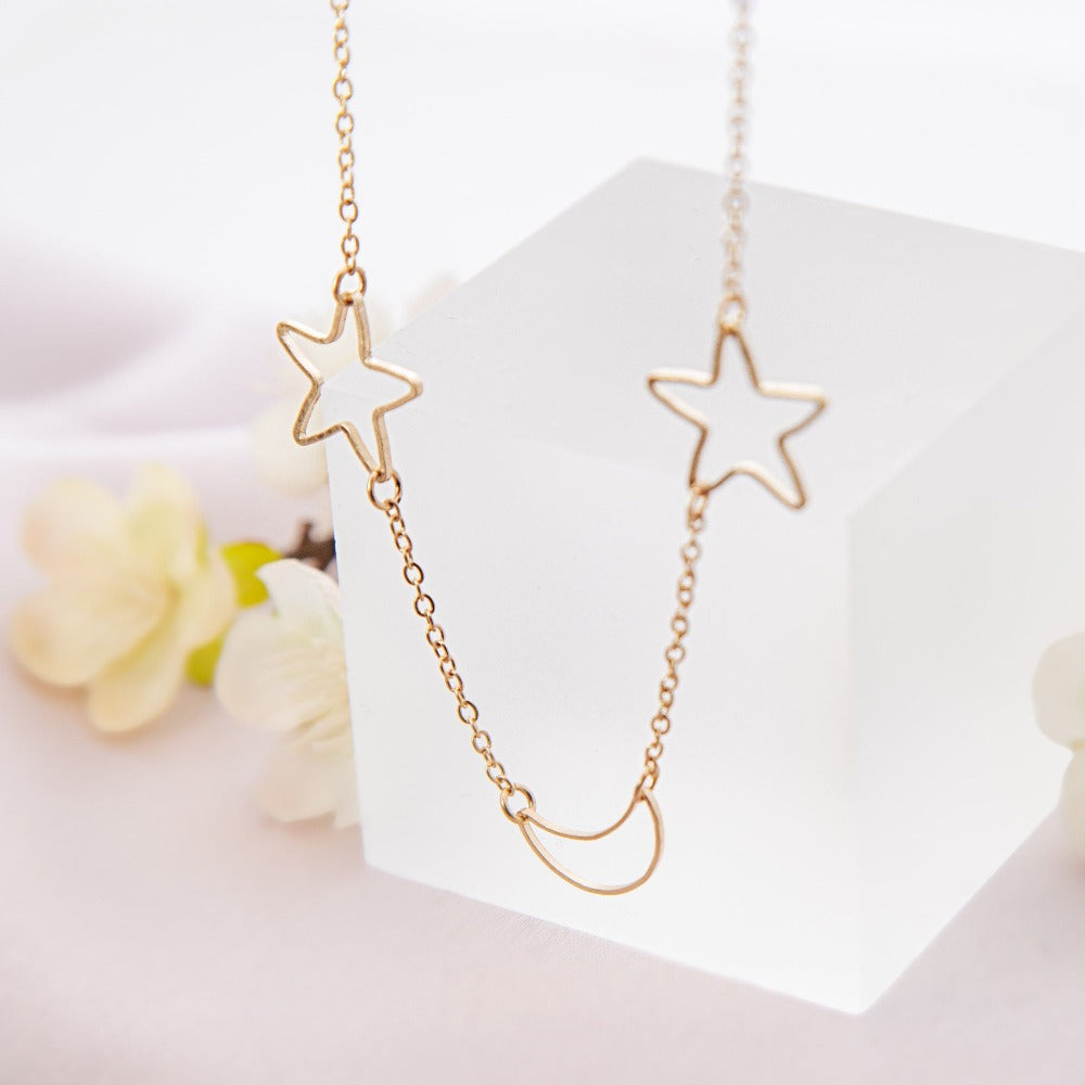 Moon and Star Necklace, Celestial Choker Necklace, Gift for her, Dainty Gold necklace, Layering star necklace, Birthday Gift Idea