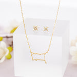 Gemini Birthday Gift Idea, Gemini Zodiac Constellation Jewelry, 18k Gold Plated Necklace and Star Studs Set