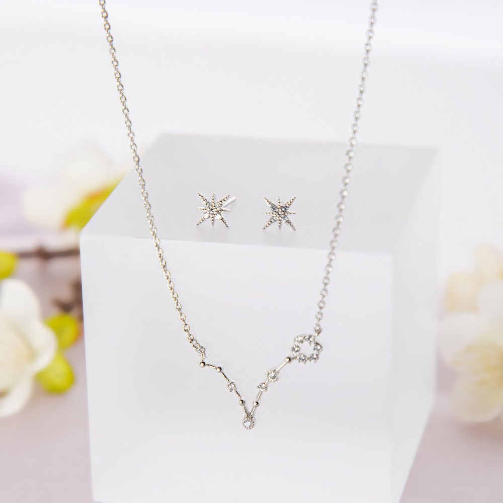 Pisces Birthday Gift, Pisces Zodiac Necklace, Horoscope Jewelry, Constellation Necklace Earring Set