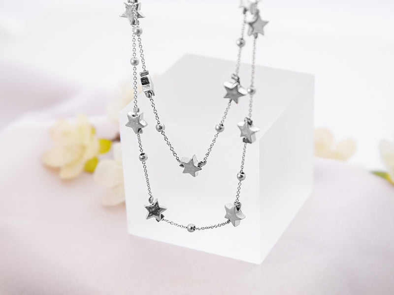Silver Chain Necklet of Gold Stars