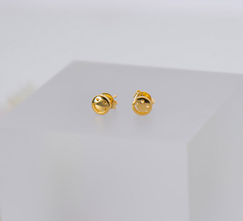 Tiny smiley face Studs, Smiley studs, Small Earrings in gold,  Minimalist Studs, emoji Jewelry, Tiny Dainty Earrings