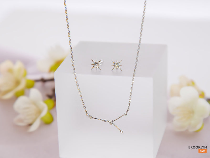 Cancer Zodiac Jewelry, Constellation Necklace Earring Set, 18k Gold Plated Necklace, Cancer Birthday Gift