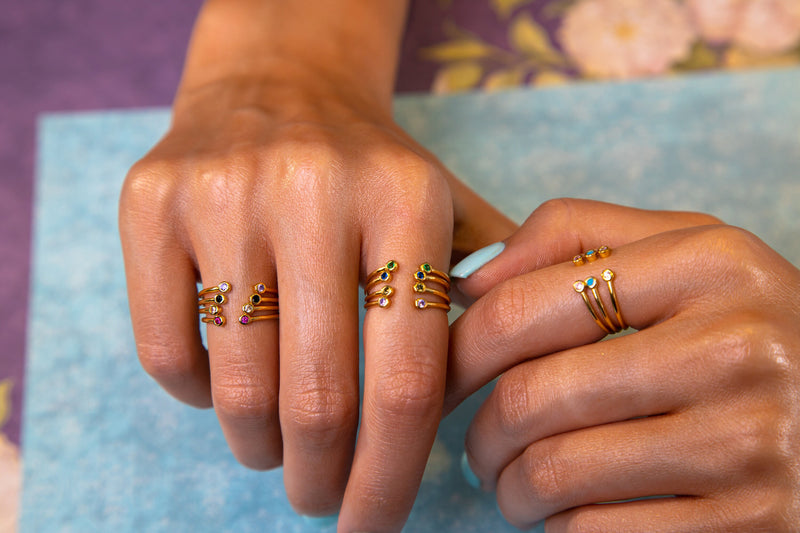 Gemstone Stacking ring, May Birthstone ring, Adjustable Sterling silver Ring, 18k gold plated ring